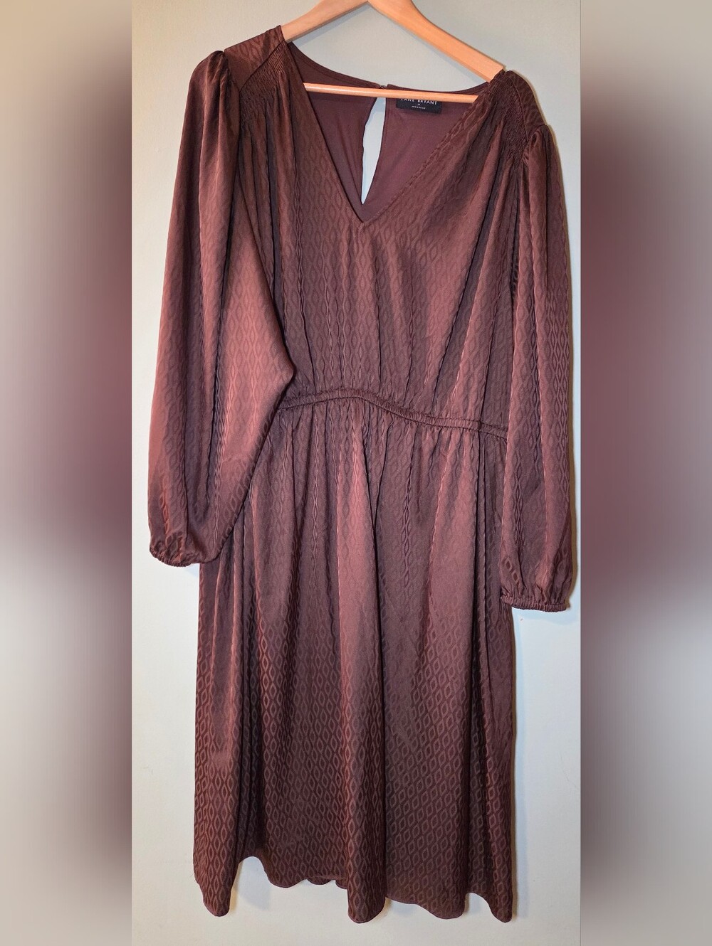 Lane Bryant Women’s Size 24 Brown Jacquard V-Neck Long Sleeve Fit & Flare Dress